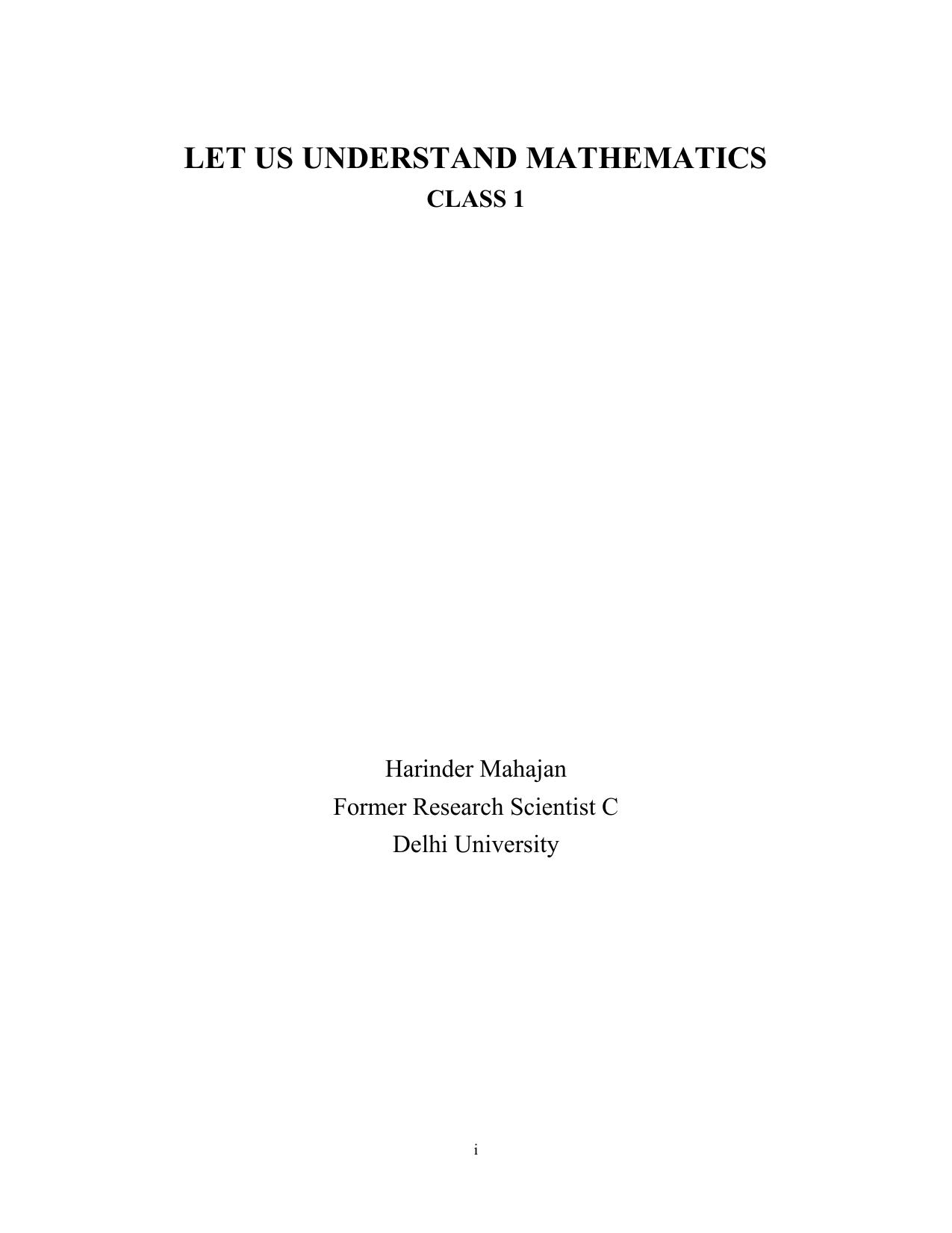 Let Us Understand Mathematics Class1